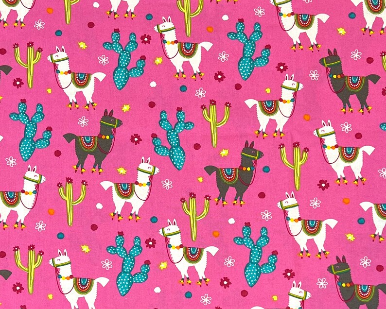 $45/10 yard bolt Llamas on Pink