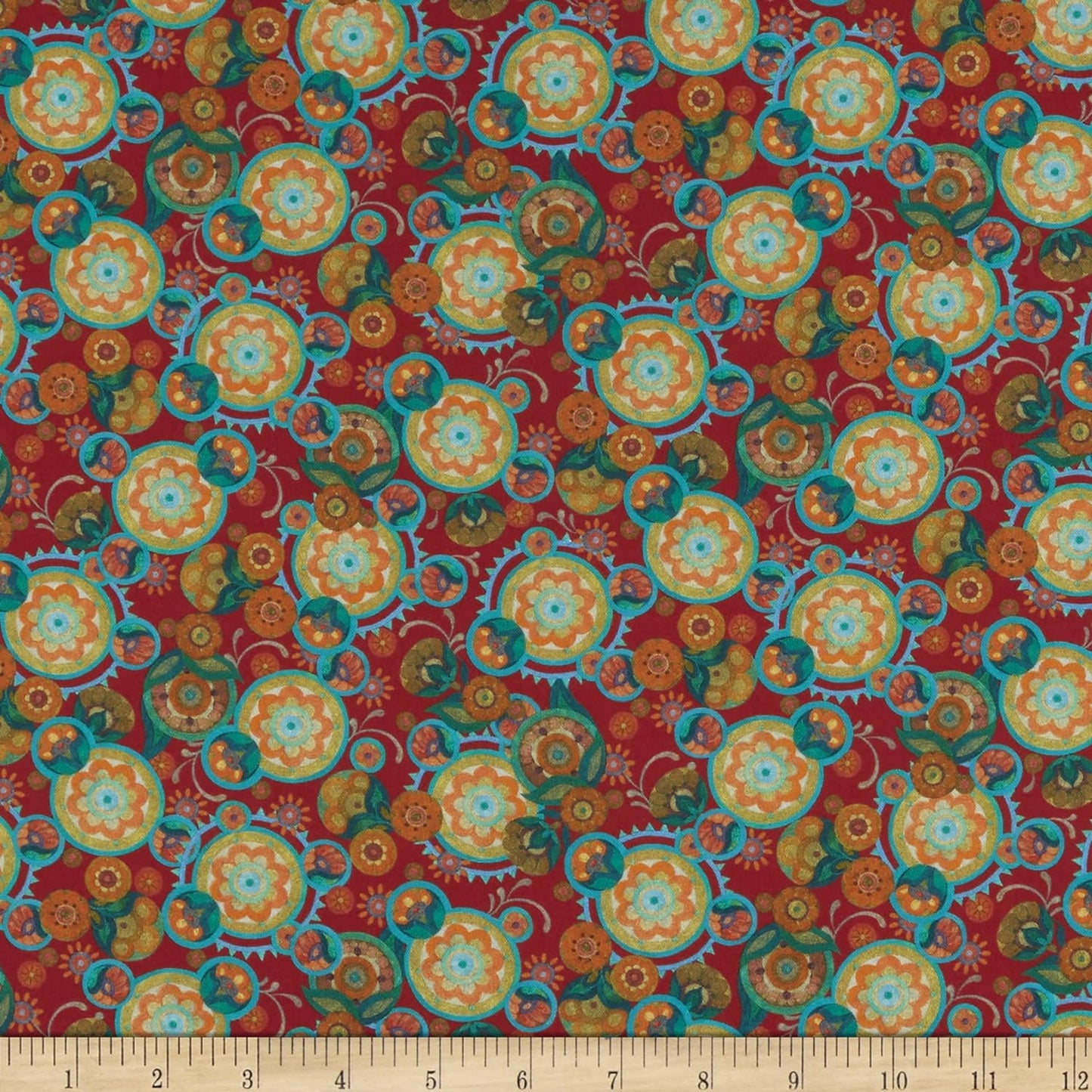 QT Fabrics Cockatoos Medallions Teal 1649-29080-R