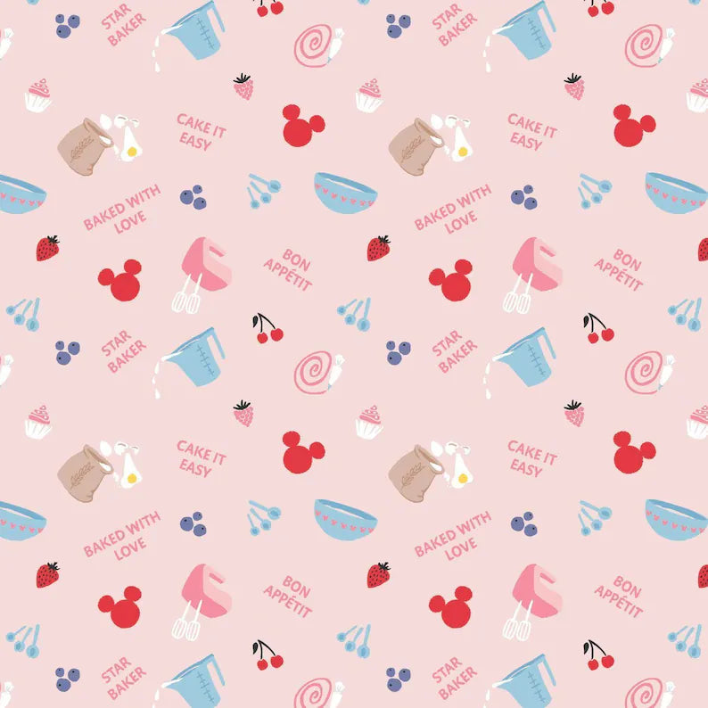 Camelot Fabrics Disney Mickey Mouse Cake It Easy Baked With Love Pink 85271036