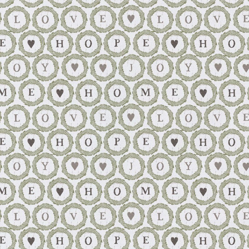 $5/yard $35/ BOLT Home Hope Love Joy Wreath on White