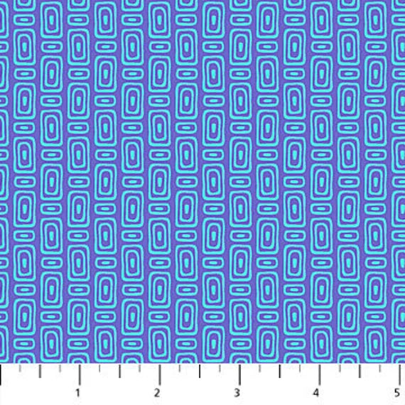 Northcott Patrick Lose Fabrics Enchanted Seas Tiki Blocks Purple and Blue 10059-42