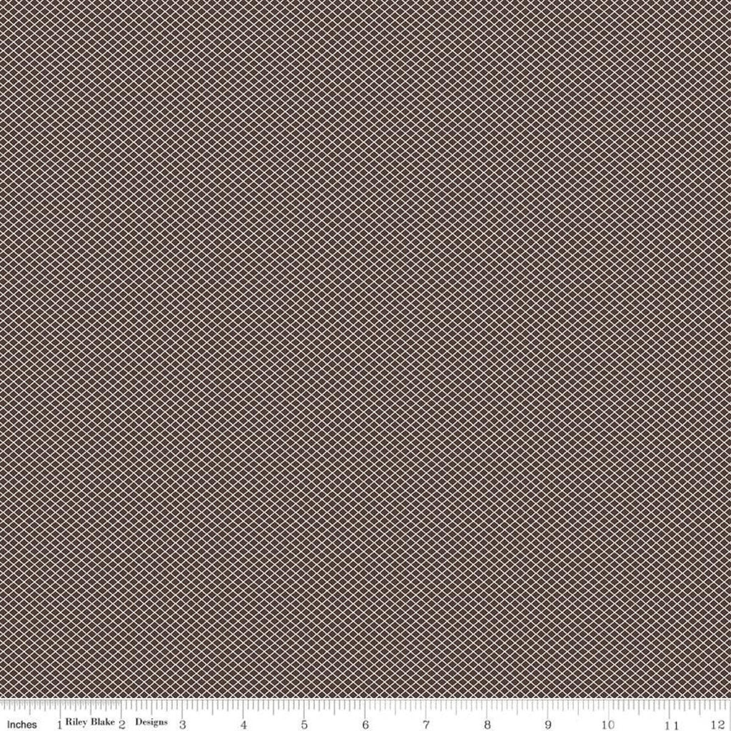 Riley Blake (Lori Holt) Bee Plaids October Tiny White Lattice Diagonal Raisin C12026