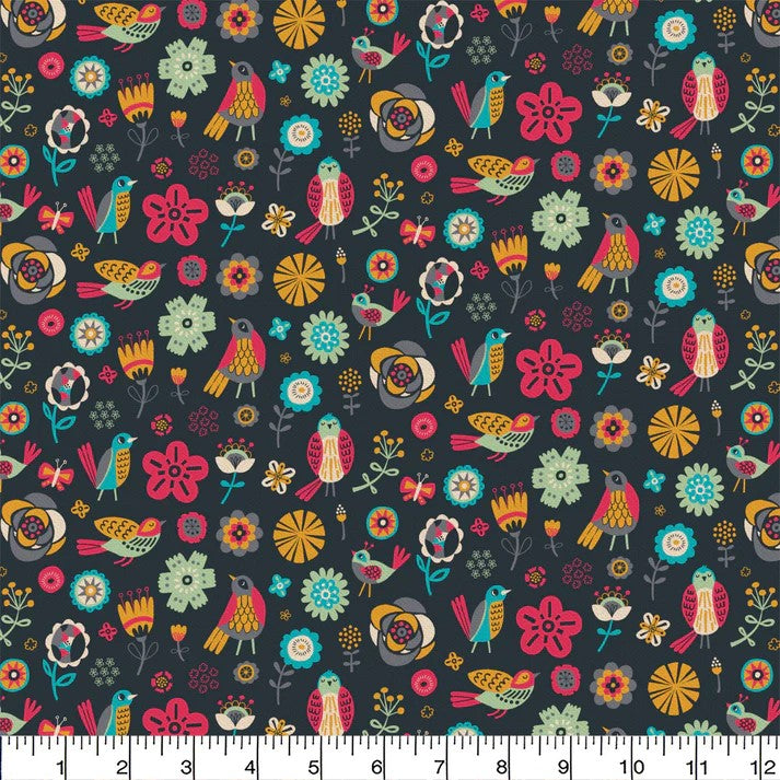 $5/yard Birds of a Feather Graphite