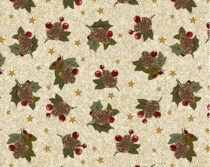 Benartex Very Wooly Winter Pine Berries in Cream 10356-07