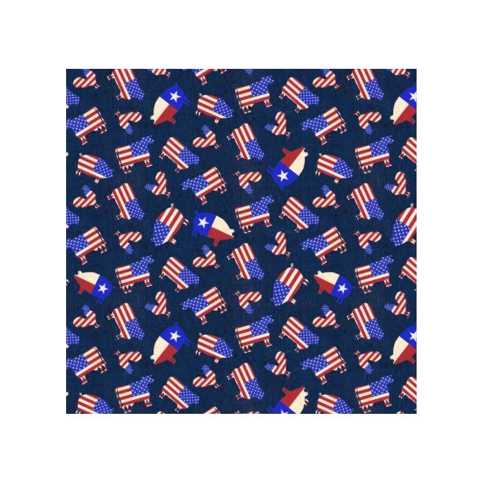 P&B Textiles American Flag Farm Animals Navy 04505