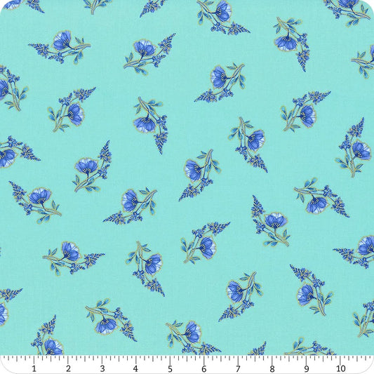 Timeless Treasures Plume Metallic Royal Plume Tossed Small Florals Turquoise CM1568