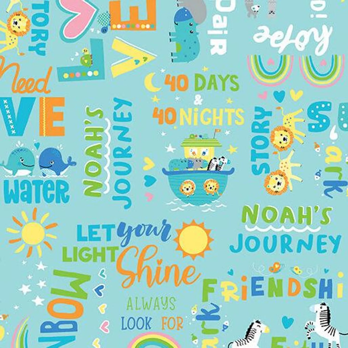 8004 Benartex Noah's Journey Two by Two Words Aqua 12930-55
