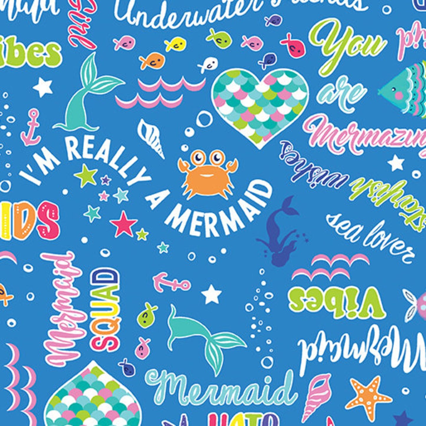8023 Benartex Mystical Mermaids Mystical Mermaid Words Blue 12517P