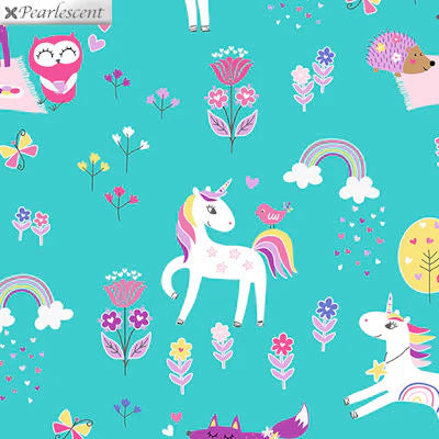 8029 Benartex Unicorn Magic Unicorn Magical Forest Aqua 9803P-04