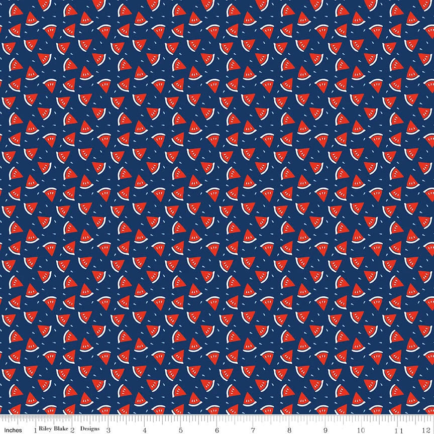 8259 Riley Blake Designs Red White & Bang Watermelon on Navy C11528