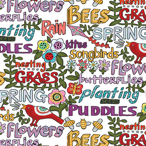 1080 Benartex Designer Fabrics Folkscapes Folkscape Words White/Multi 10436-09
