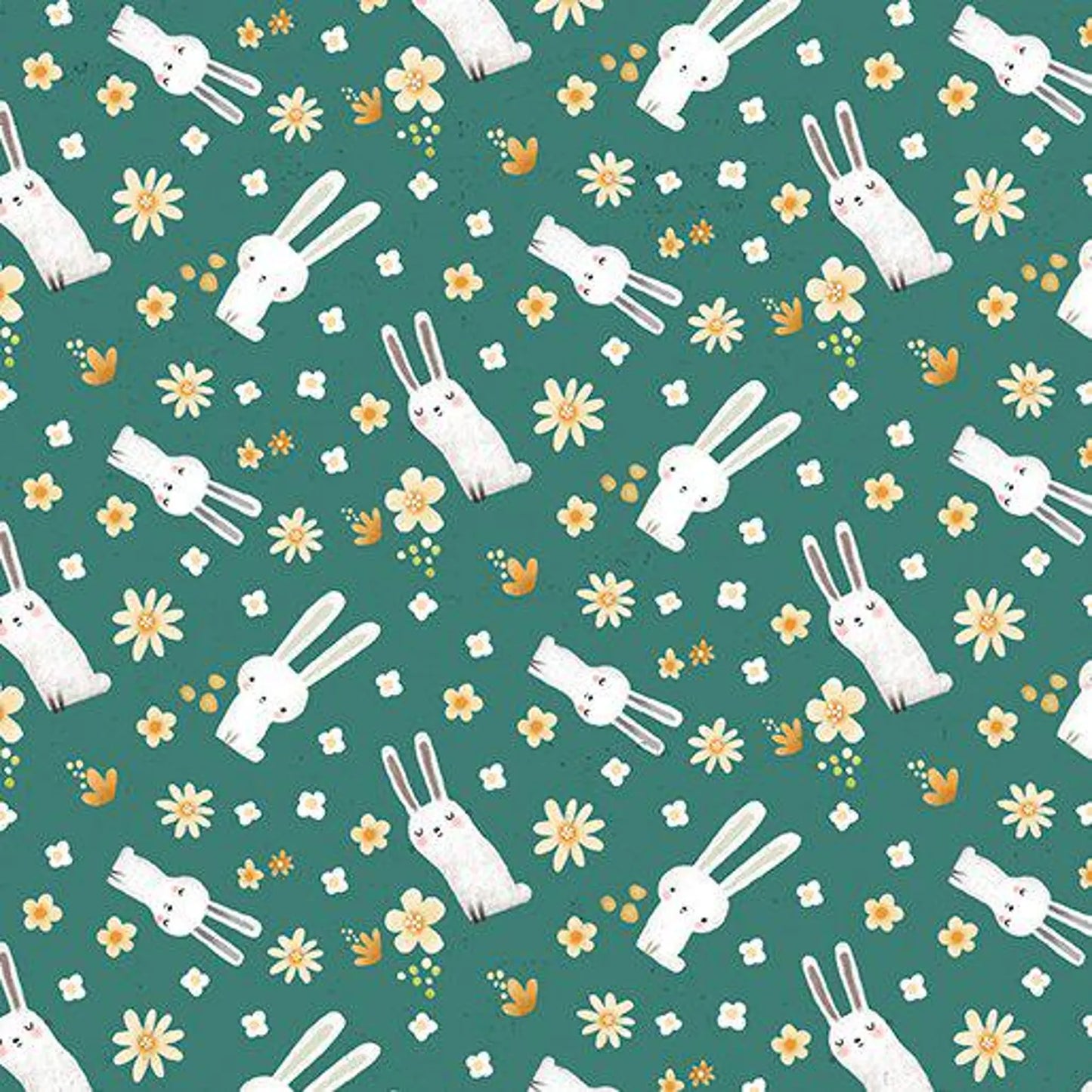 8289 Benartex Designer Fabrics Into the Woods Meadow Bunny Teal 13301-84