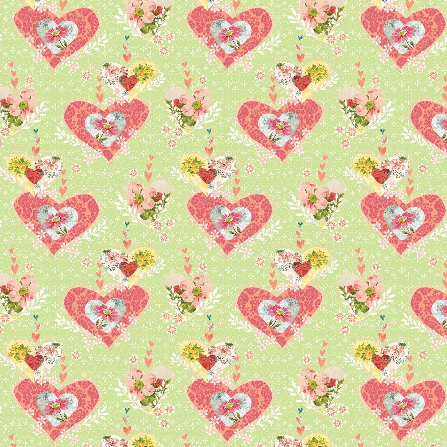 8292 Benartex Designer Fabrics Be The Light Hearts on Light Green