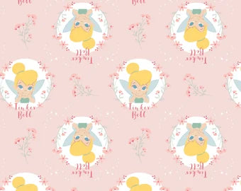 8658 Camelot Fabrics Disney Tinker Bell Floral Badges Light Pink 85400303