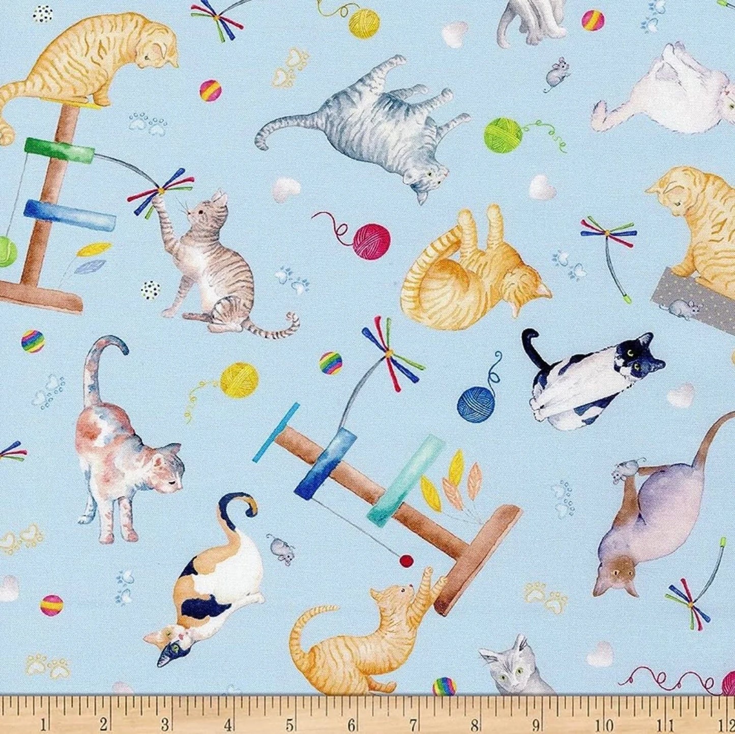 8688 Benartex Designer Fabrics Kitty City Live, Love, Purr, Light Blue 12469-05