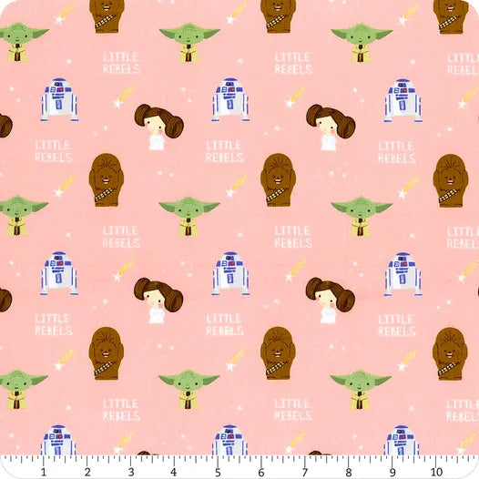 8706 Camelot Fabrics Star Wars Character Nursery Little Rebels Toss Pink 73011260-1