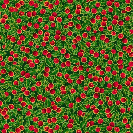 QT Fabrics Lavish Poinsettias Packed Berries