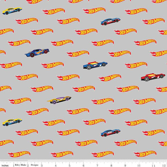 Riley Blake Hot Wheels Logo Gray C9752