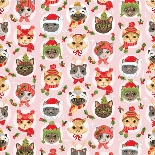 Timeless Treasures Cozy Cats in Holiday Hats Olivia-CD1402