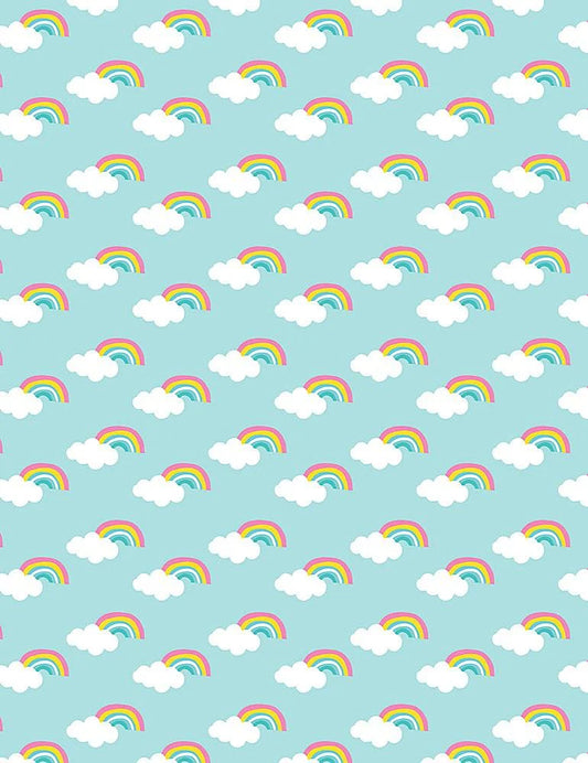 Timeless Treasures Kidz Hop Til You Drop Cut Rainbows Aqua KIDZ-C1148
