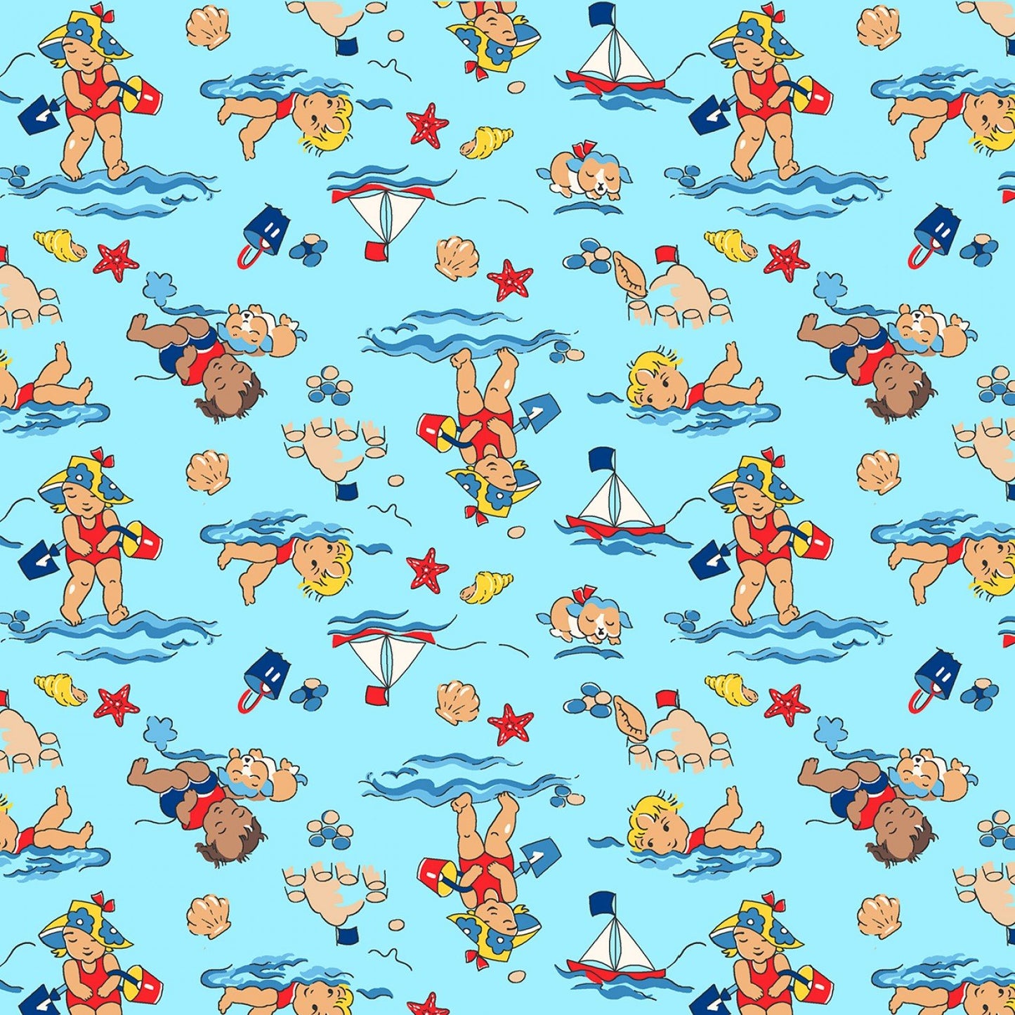 P&B Textiles Beach Baby All Over Beach Baby Blue 04629-B