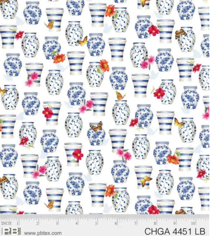 P&B Textiles Chinoiserie Garden Jars White CHGA-4451-LB