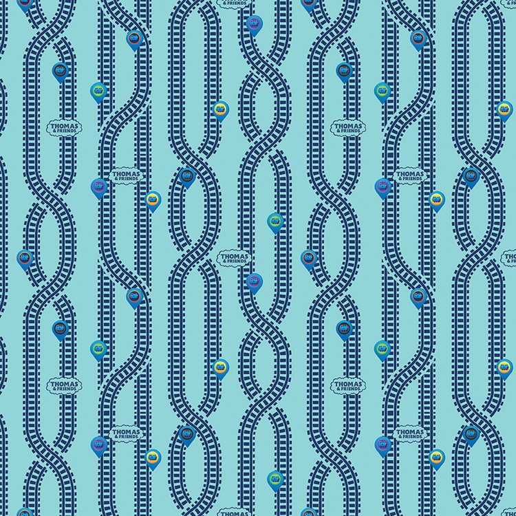 Riley Blake Full Steam Ahead with Thomas and Friends Key Locations C12514 Aqua