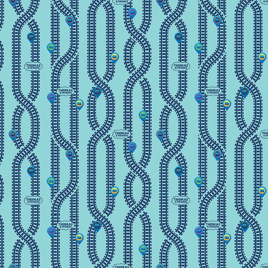 Riley Blake Full Steam Ahead with Thomas and Friends Key Locations C12514 Aqua