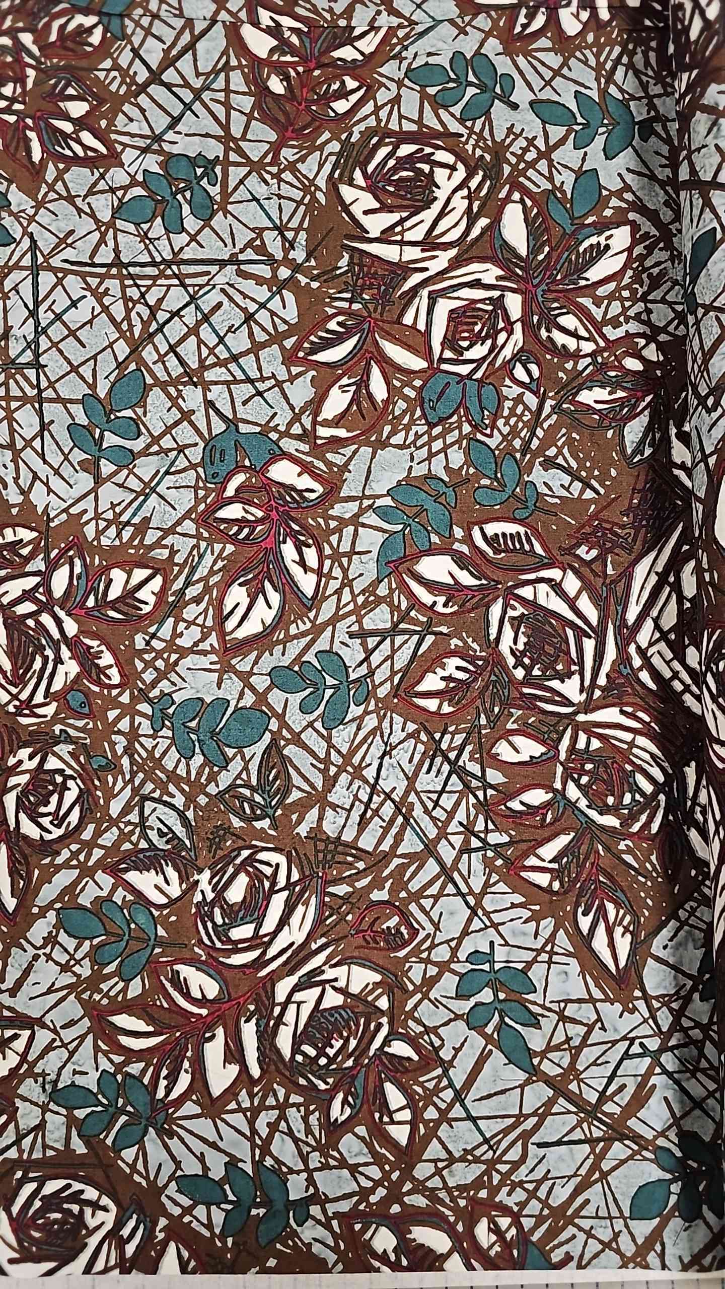 Banyan Batik Rough Sketch Roses Magenta Mocha