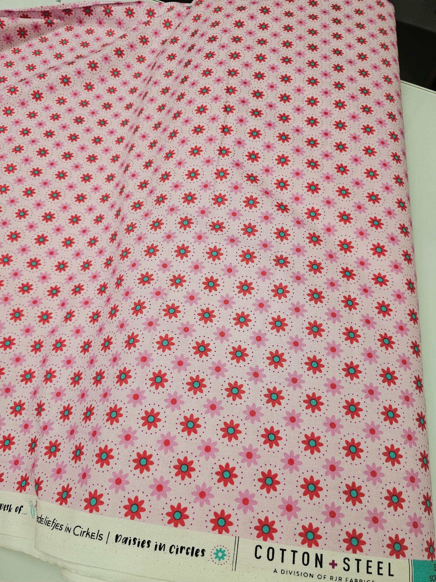 Cotton + Steel From The Desk Of Daisies in Circles Light Magenta