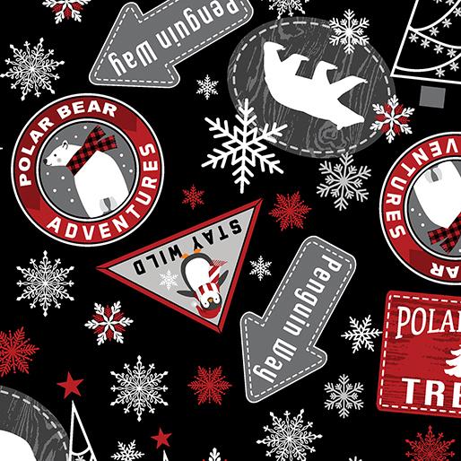 Benartex Flannel Winter Comfort Snowy Signs Black 12764F