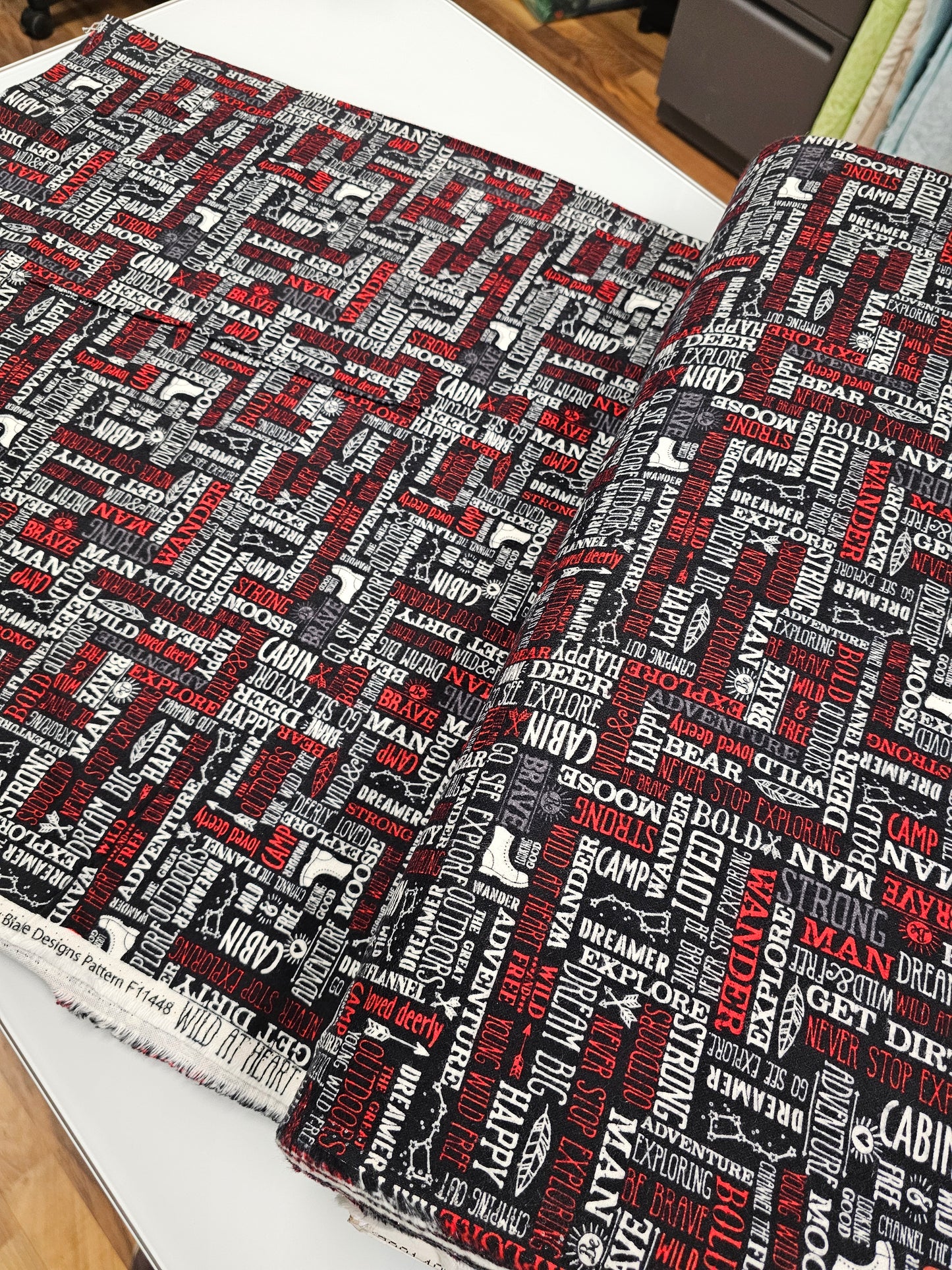 Riley Blake Flannel Wild At Heart Words Black F11448