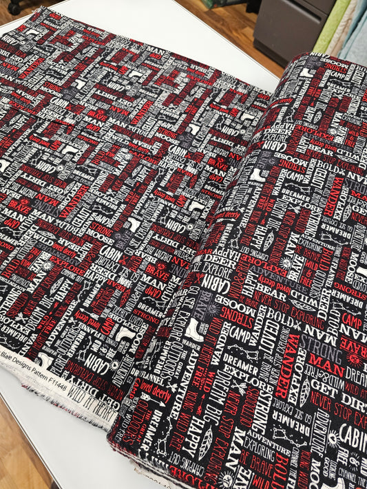 Riley Blake Flannel Wild At Heart Words Black F11448