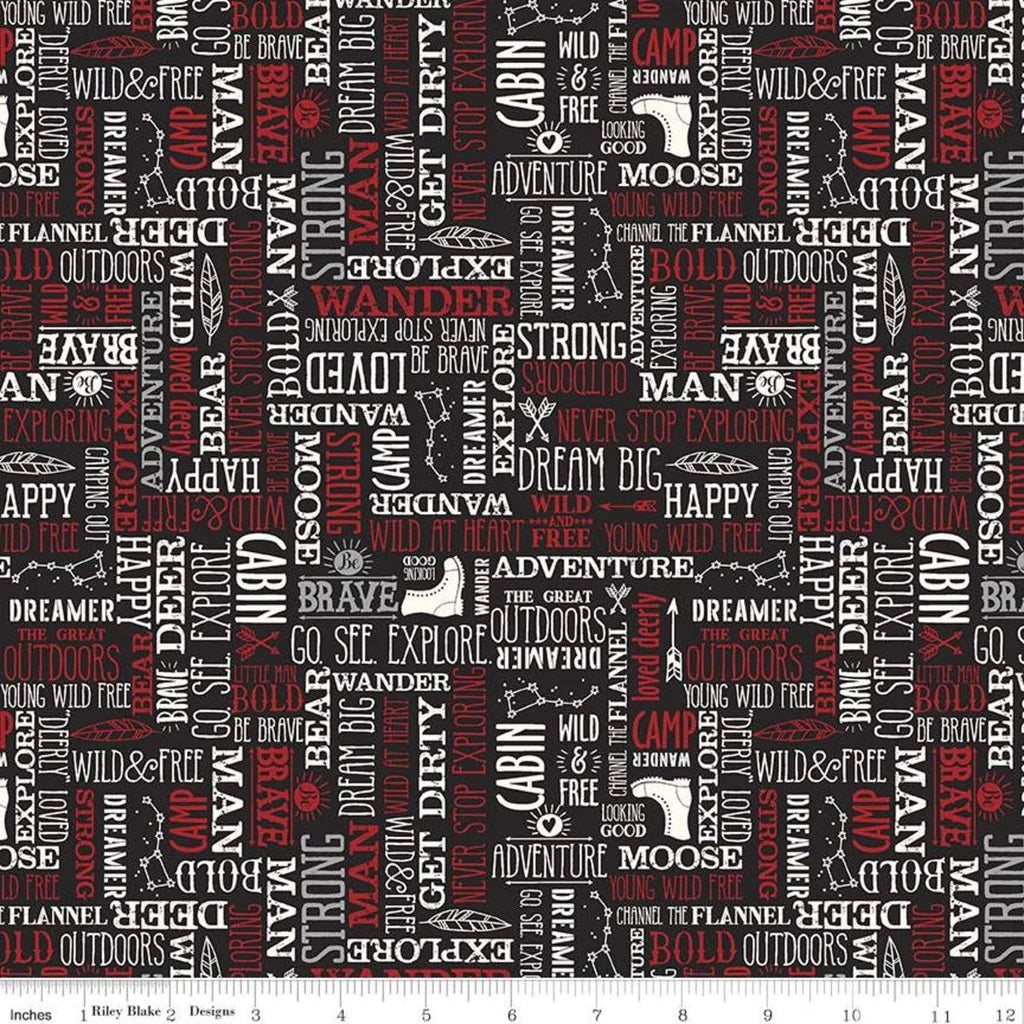 Riley Blake Flannel Wild At Heart Words Black F11448
