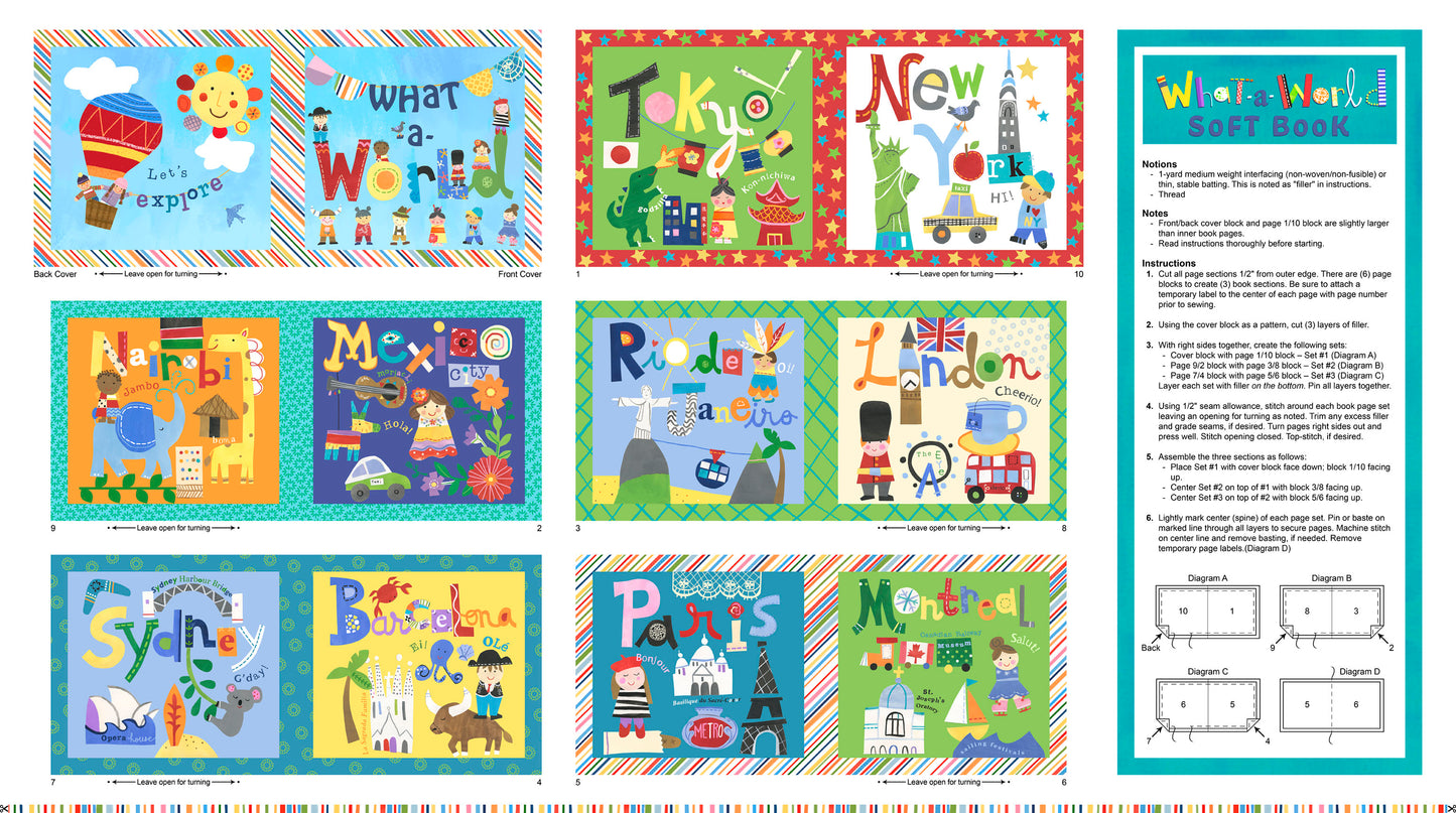 PANL-445 P&B Textiles What A World Soft Book Craft Panel WAWO05977PA