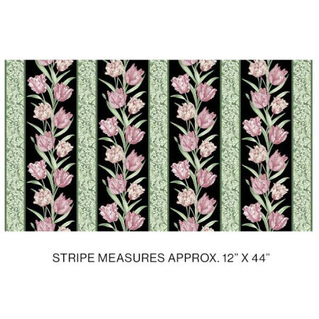 Benartex Evelyn's Etched Tulips Stripe Black 13133-12