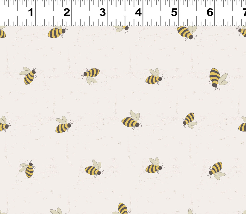 Clothworks Happy Day Farm Bees Light Khaki Y3564-11