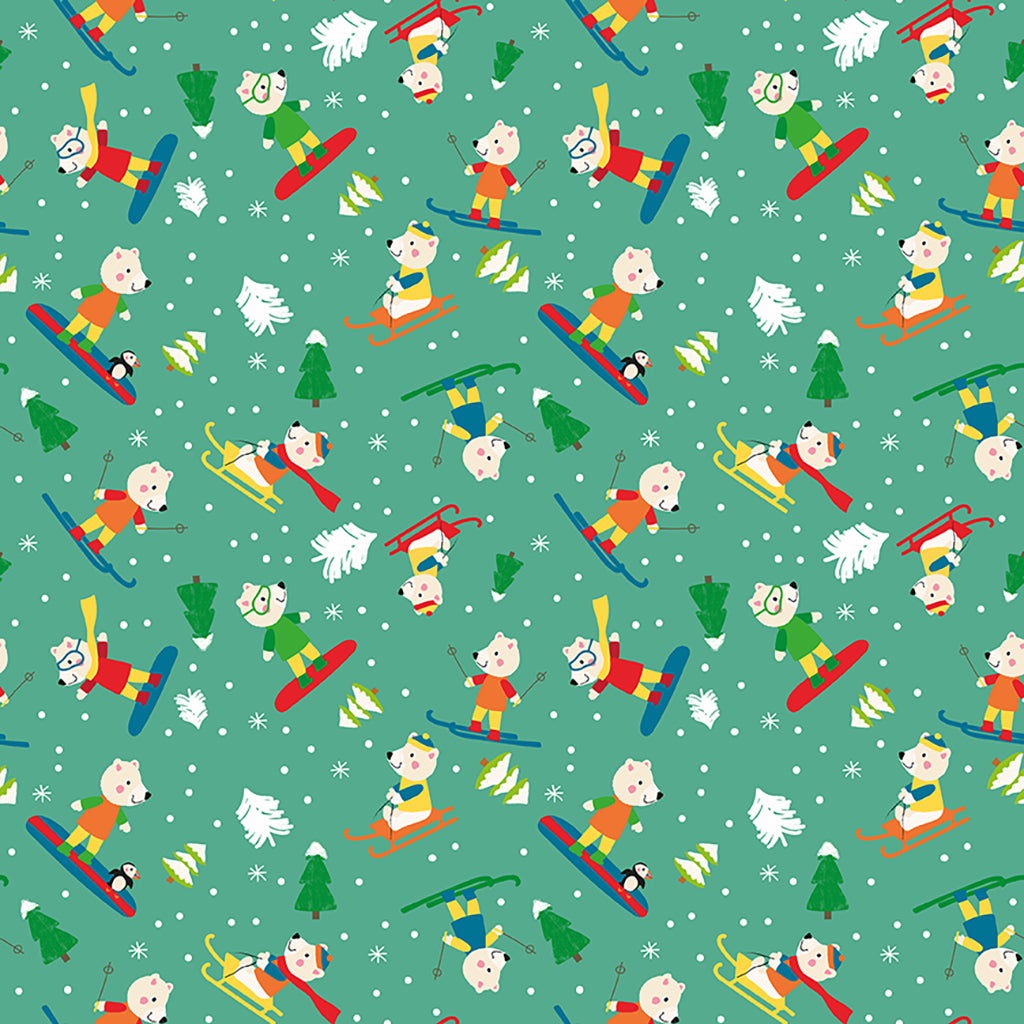 Clothworks Snow Fun Polar Bears Dark Mint Y3594-111