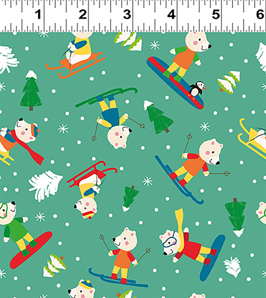 Clothworks Snow Fun Polar Bears Dark Mint Y3594-111