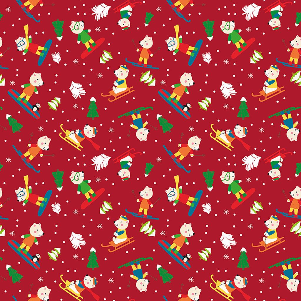 Clothworks Snow Fun Polar Bears Red Y3594-82