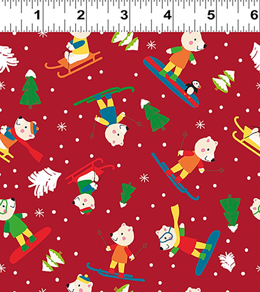 Clothworks Snow Fun Polar Bears Red Y3594-82