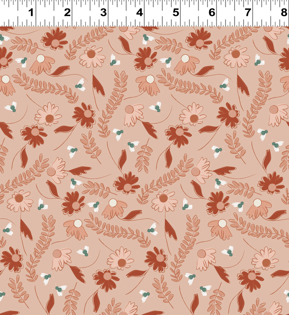 Clothworks Firefly Daisies Light Brick Y3606-50