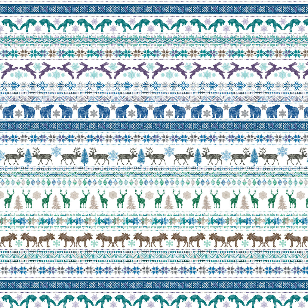 Clothworks Scandinavian Winter Fair Isle Animals Multi Color Y3614-55