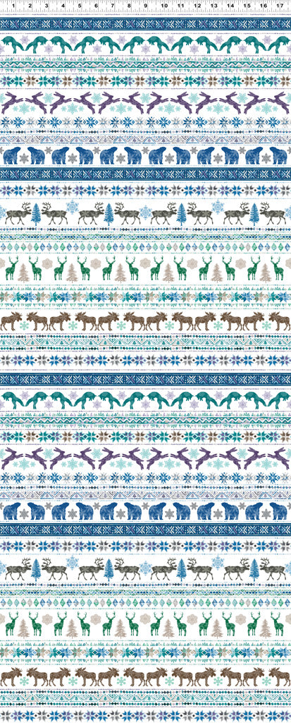 Clothworks Scandinavian Winter Fair Isle Animals Multi Color Y3614-55