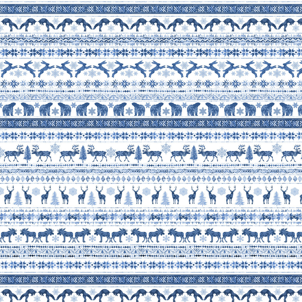 Clothworks Scandinavian Winter Fair Isle Animals Blue Y3614-90