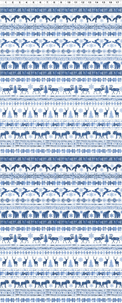 Clothworks Scandinavian Winter Fair Isle Animals Blue Y3614-90