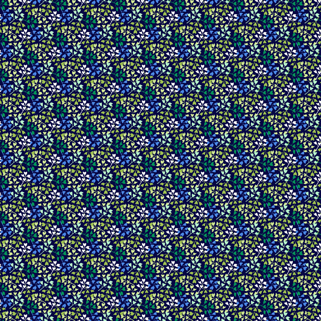 Clothworks Margot Leaves Navy Blue Y3665-53