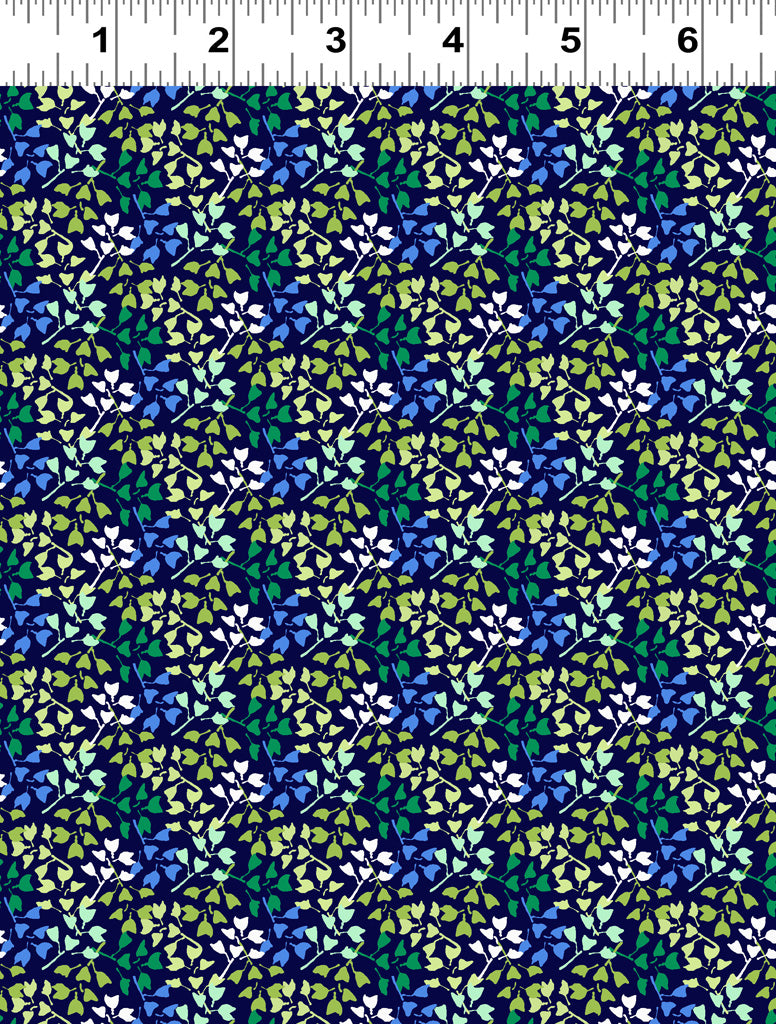 Clothworks Margot Leaves Navy Blue Y3665-53