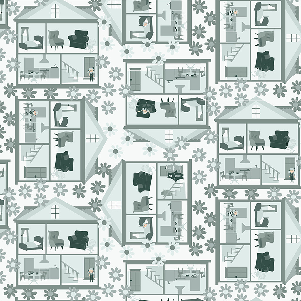 Clothworks Little Goldi Houses Mist Gray Y3668-116