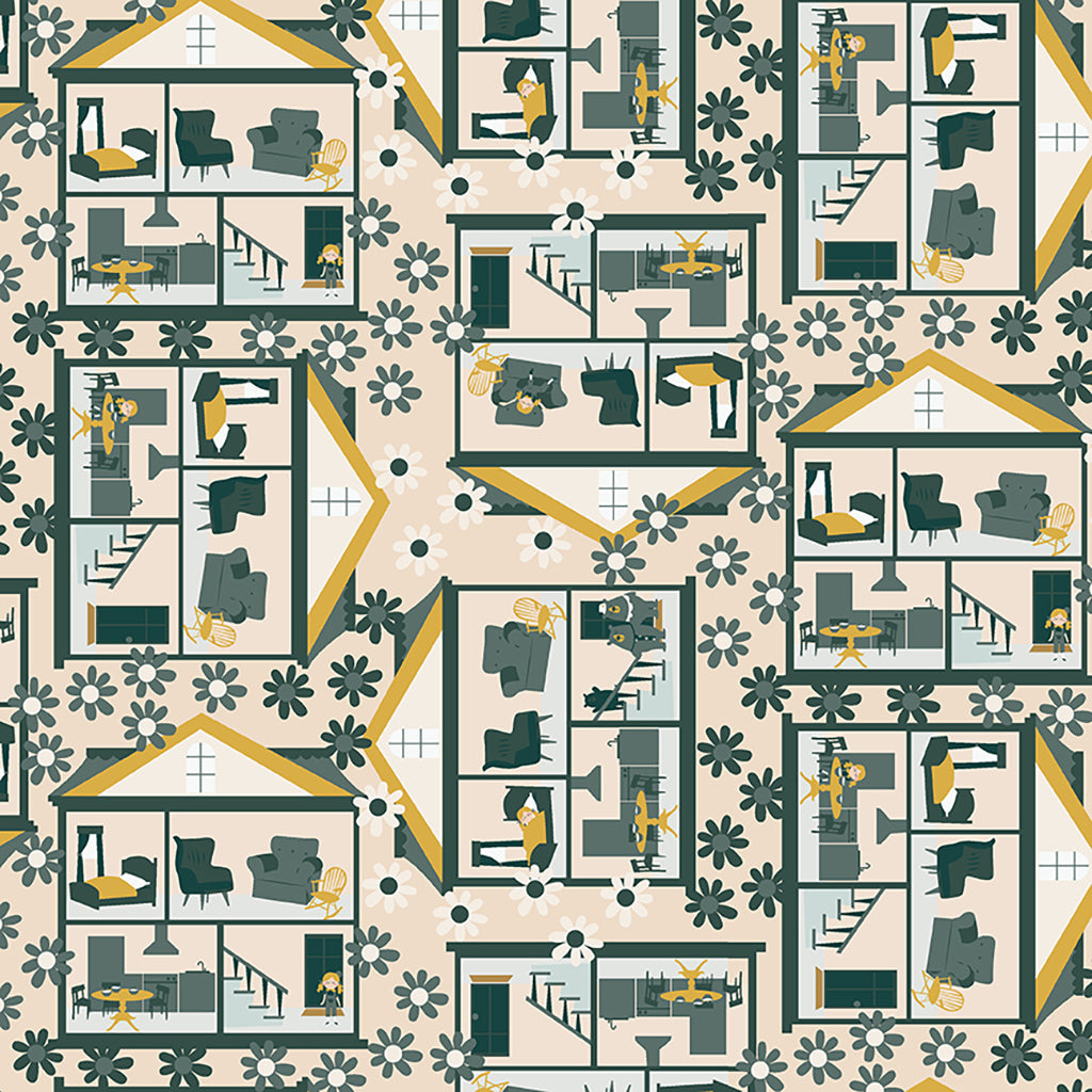 Clothworks Little Goldi Houses Pale Peach Y3668-131